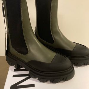 Ganni Khaki Green Chelsea Boots